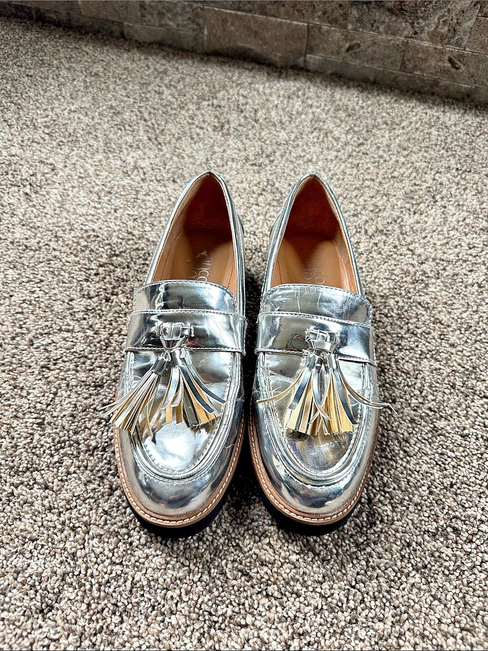 Franco Sarto Metallic Tassel Loafers in Silver Women’s US 6M GUC